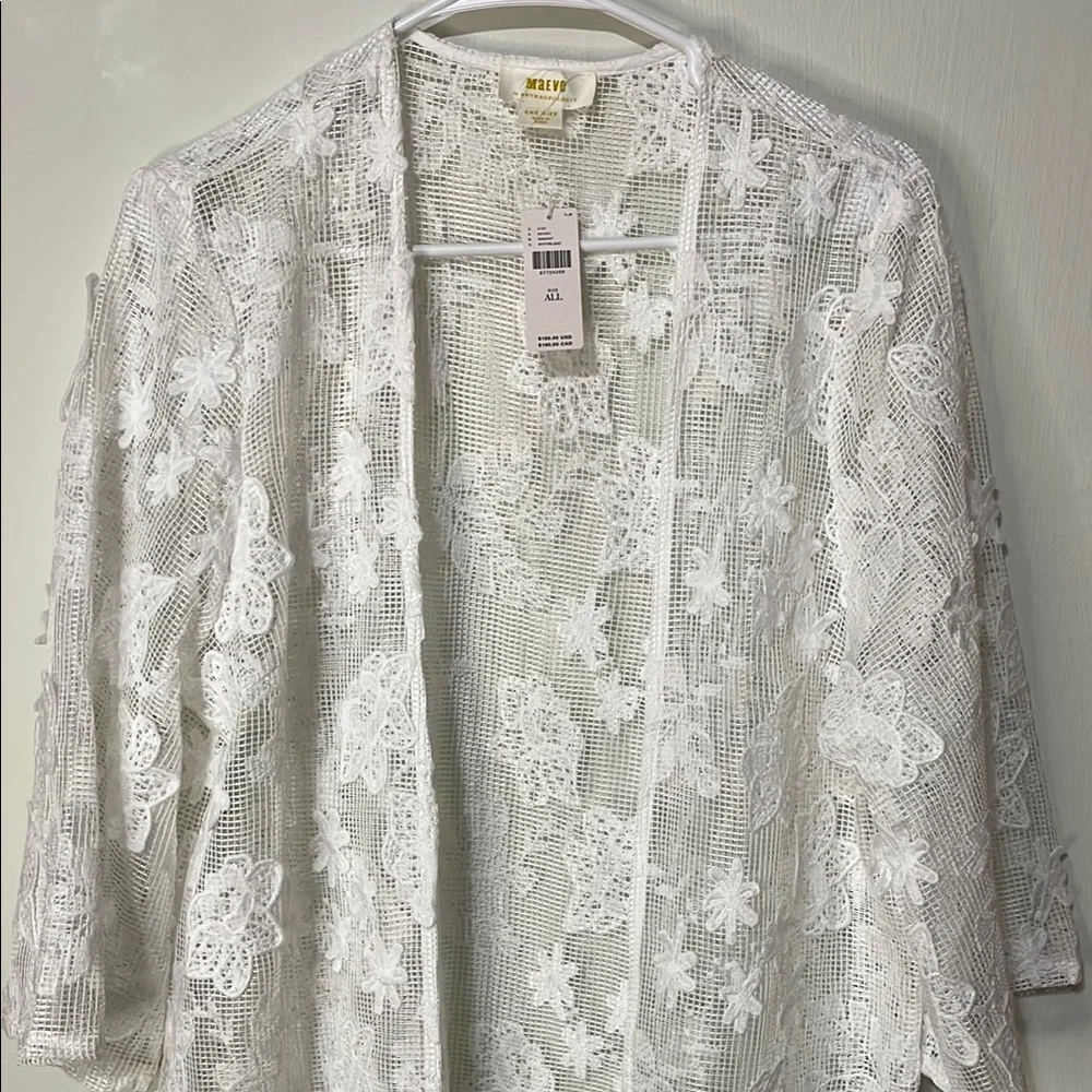 Anthropologie White Floral Lace Open-Front Swim Coverup